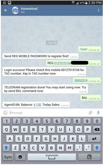 cara topup guna telegram