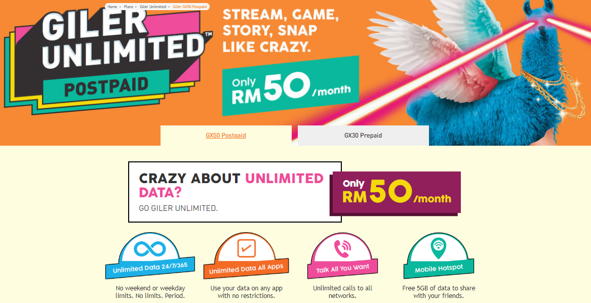 giler unlimited gx50 postpaid