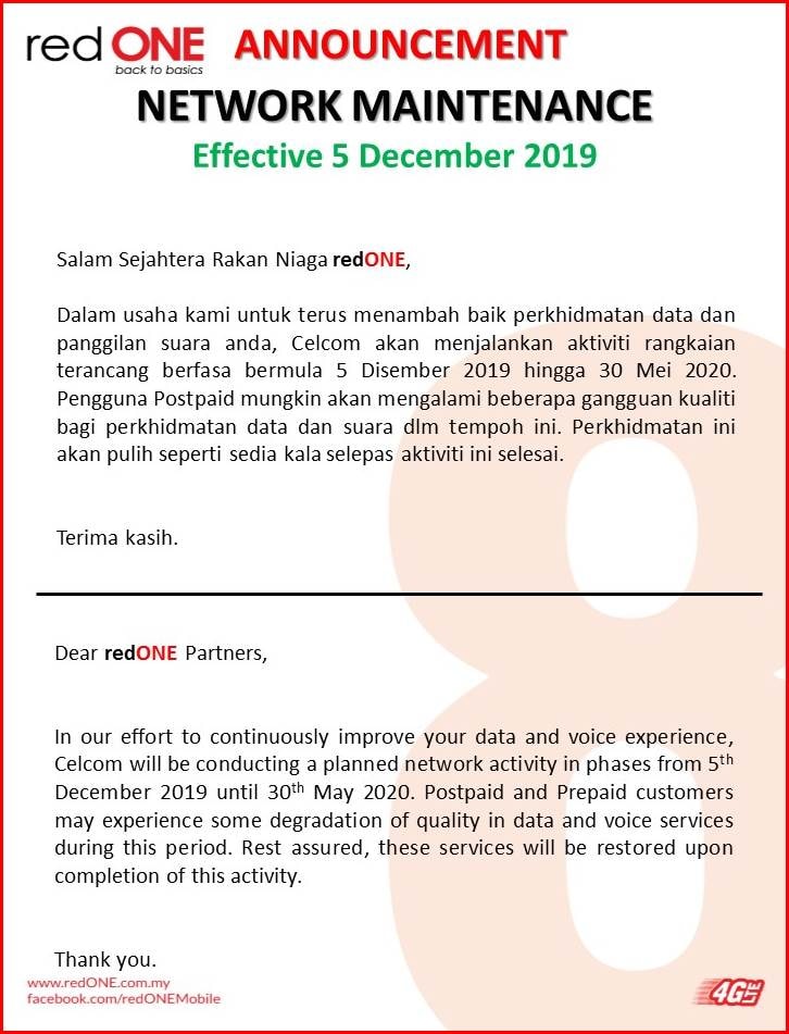 network maintenance celcom 2020