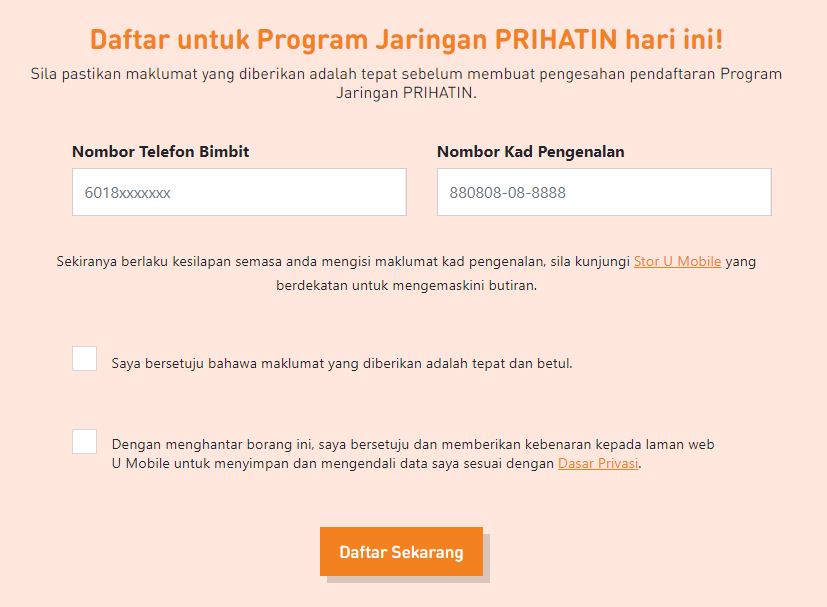 daftar u mobile prihatin