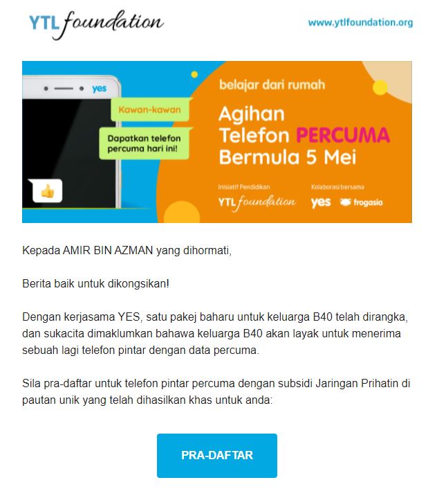 email yes 4G pra daftar