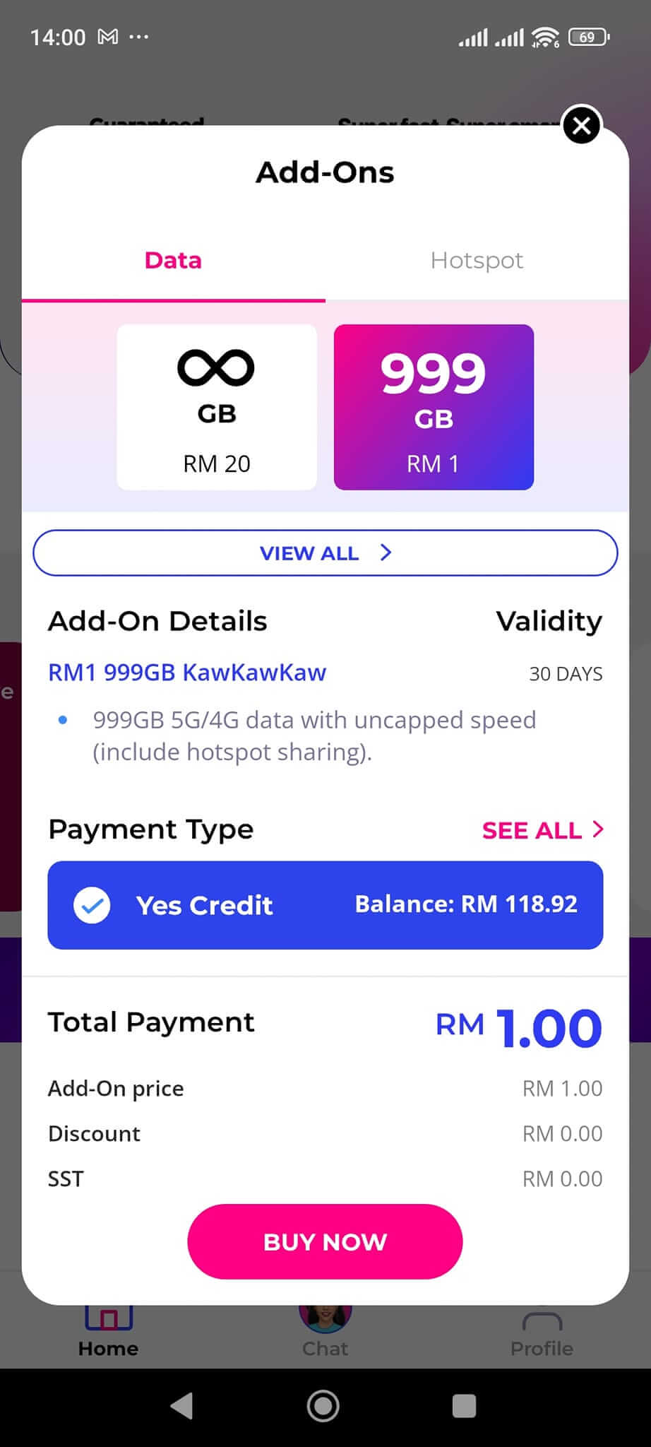 yes rm1 addon 999gb